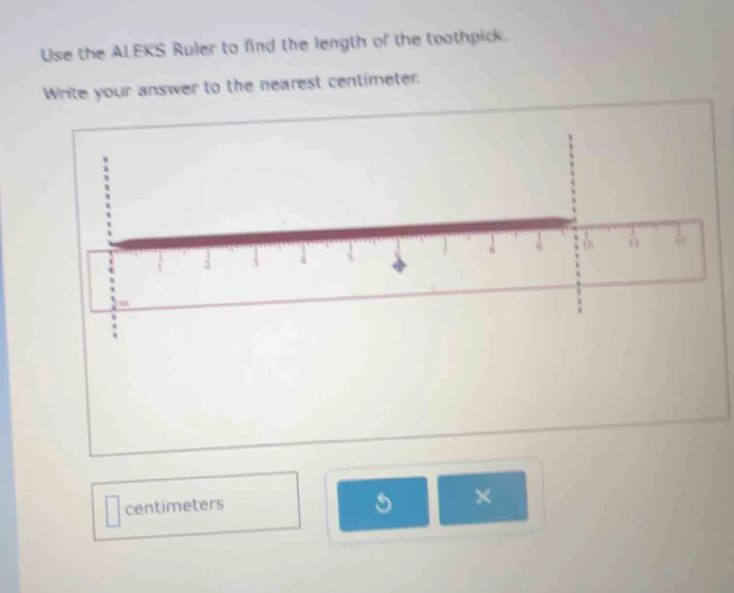 use the aleks ruler to find the length of the toothpick. write your ans…