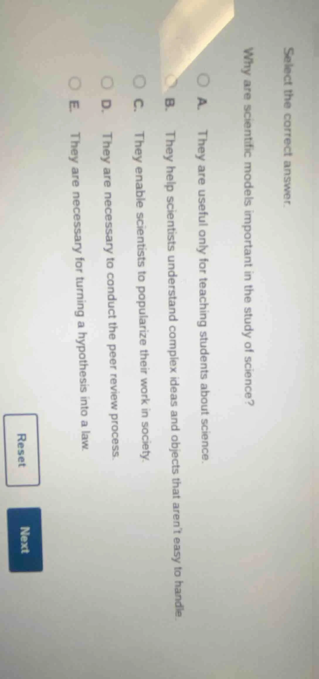 select the correct answer. why are scientific models important in the s…