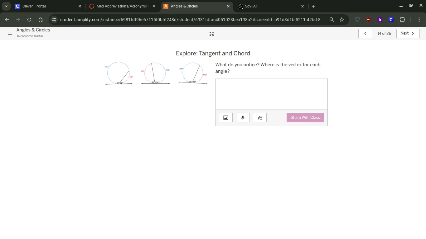 explore: tangent and chord what do you notice? where is the vertex for …