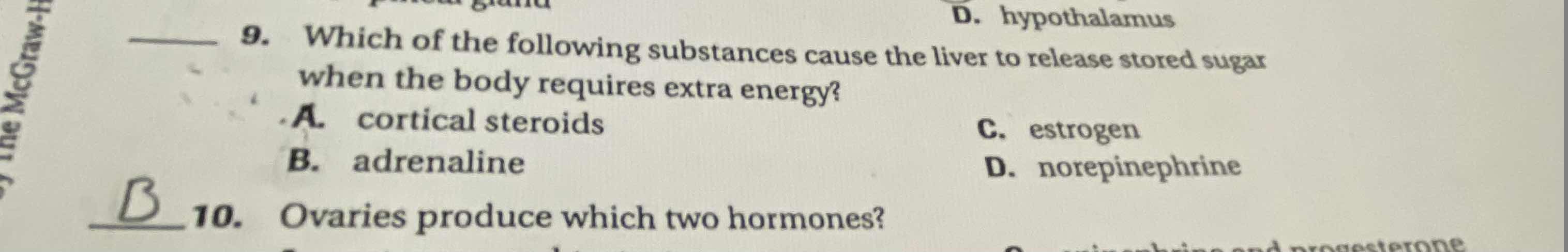 9. which of the following substances cause the liver to release stored …
