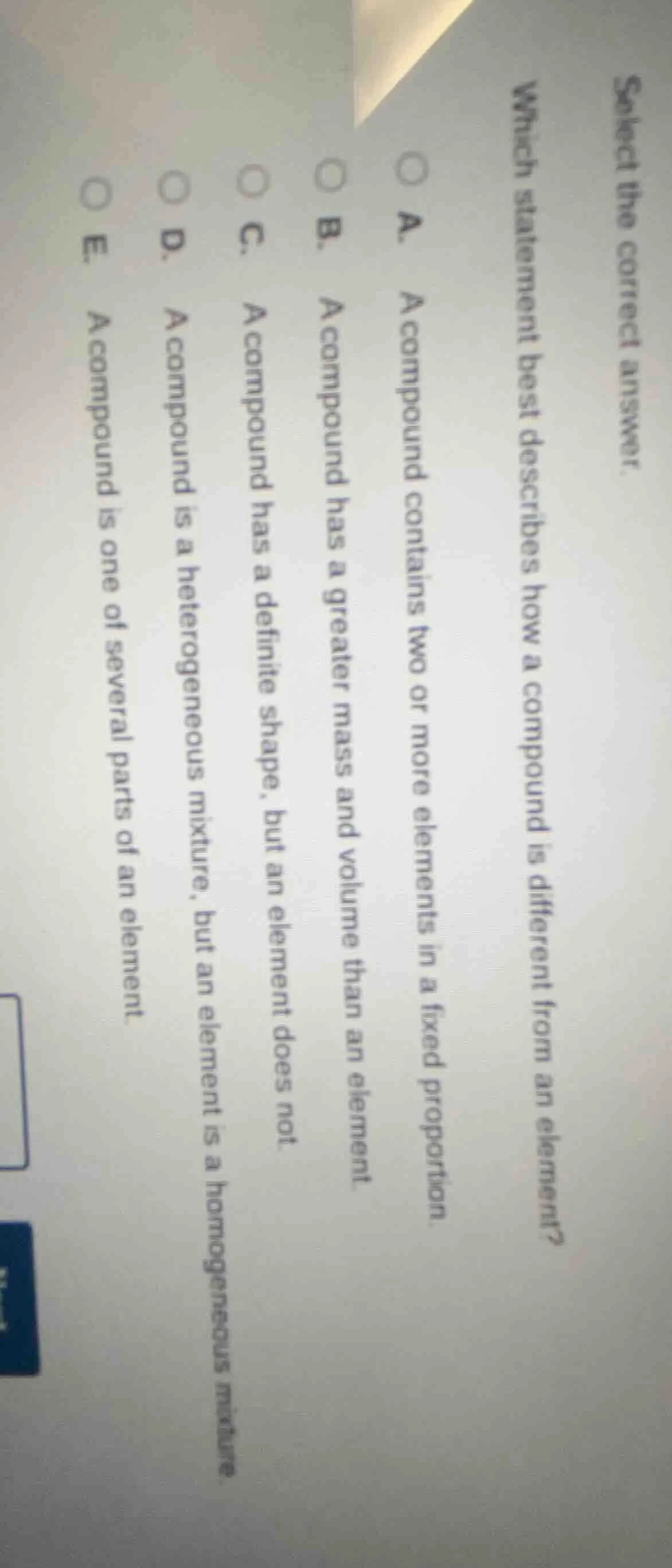 select the correct answer. which statement best describes how a compoun…