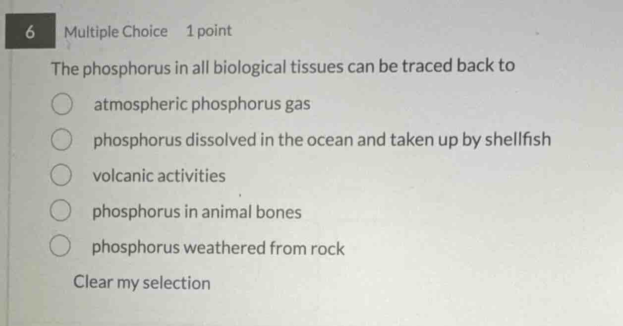 6 multiple choice 1 point the phosphorus in all biological tissues can …
