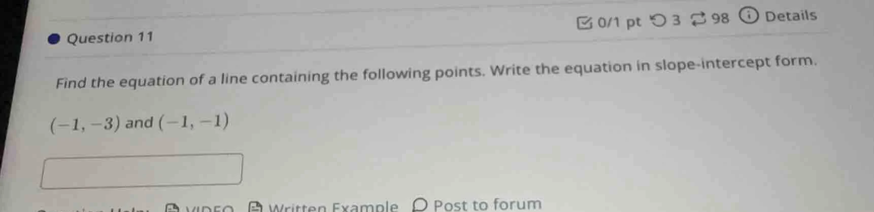 question 11 find the equation of a line containing the following points…