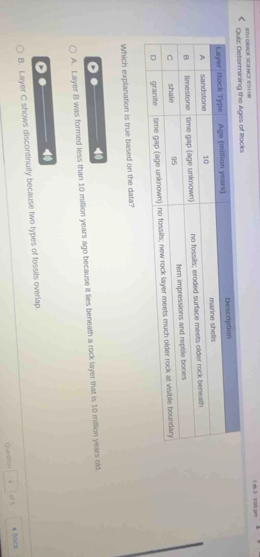 quiz determining the ages of rocks 8th grade science 6thhr layer rock t…