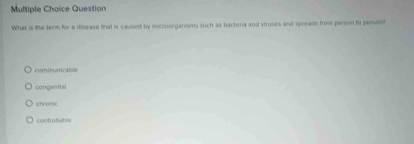 multiple choice question what is the term for a disease that is caused …