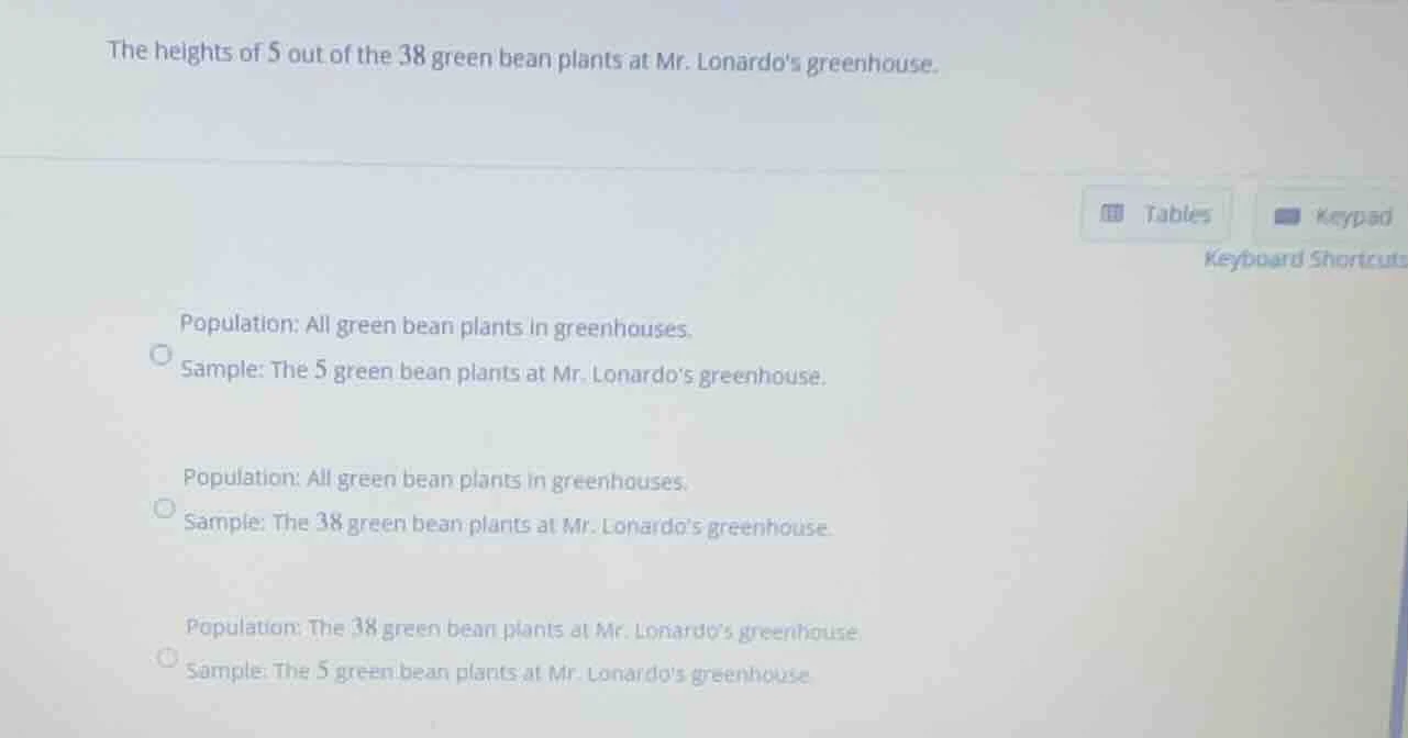 the heights of 5 out of the 38 green bean plants at mr. lonardos greenh…