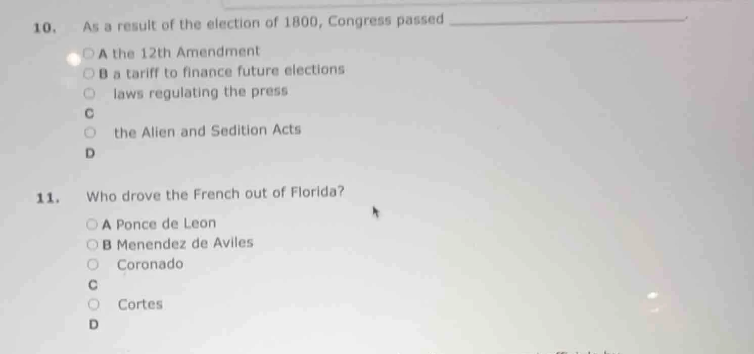 10. as a result of the election of 1800, congress passed ______. a the …