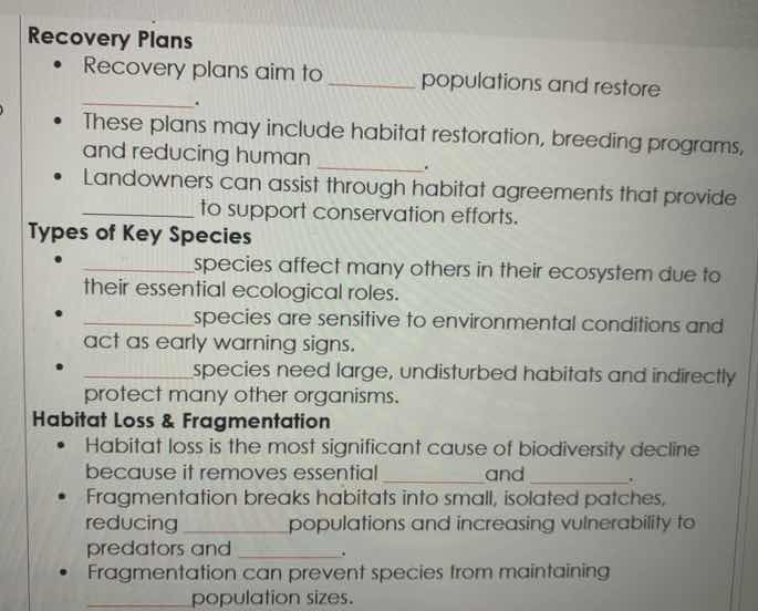 recovery plans - recovery plans aim to ______ populations and restore _…