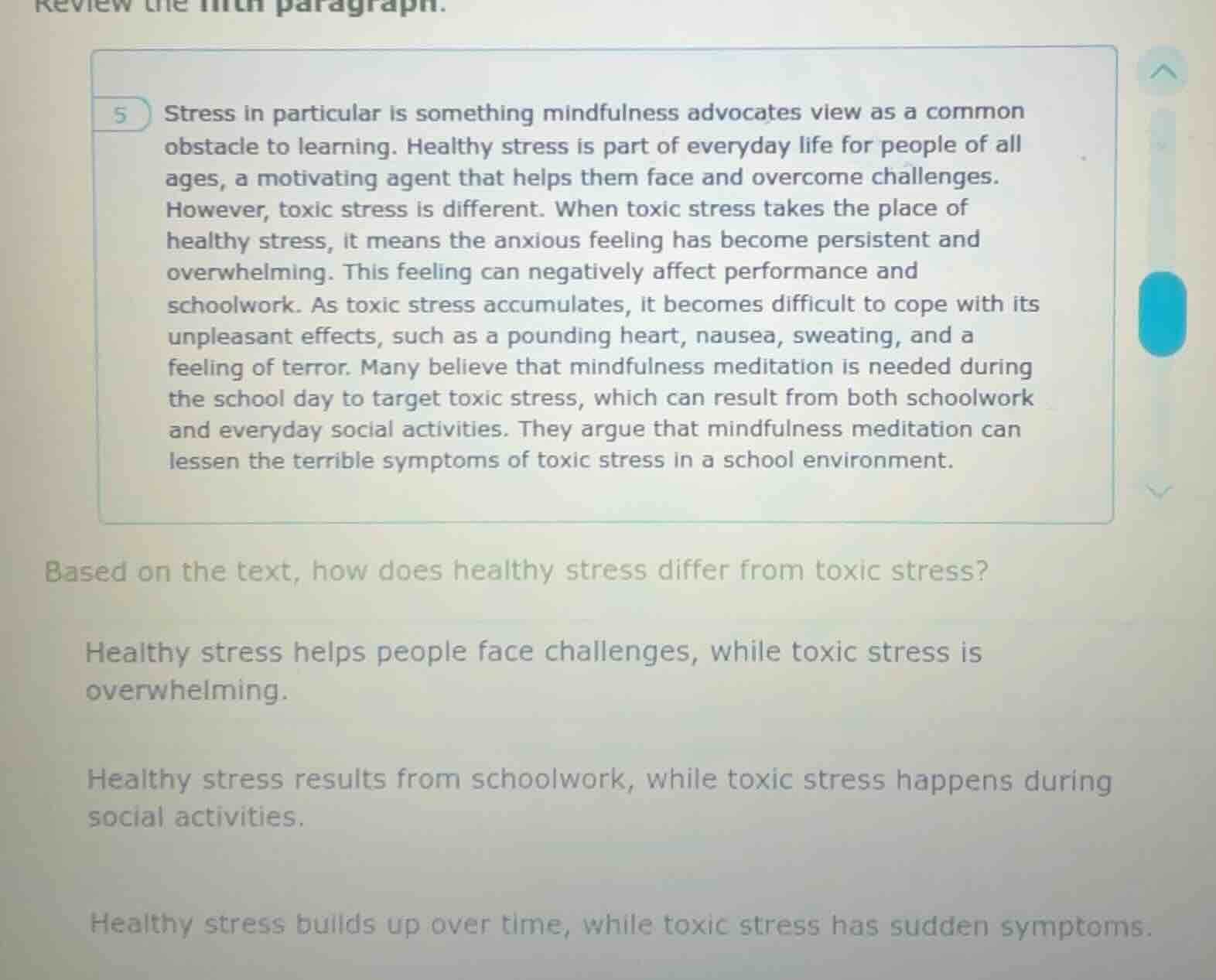 review the fifth paragraph. 5 stress in particular is something mindful…