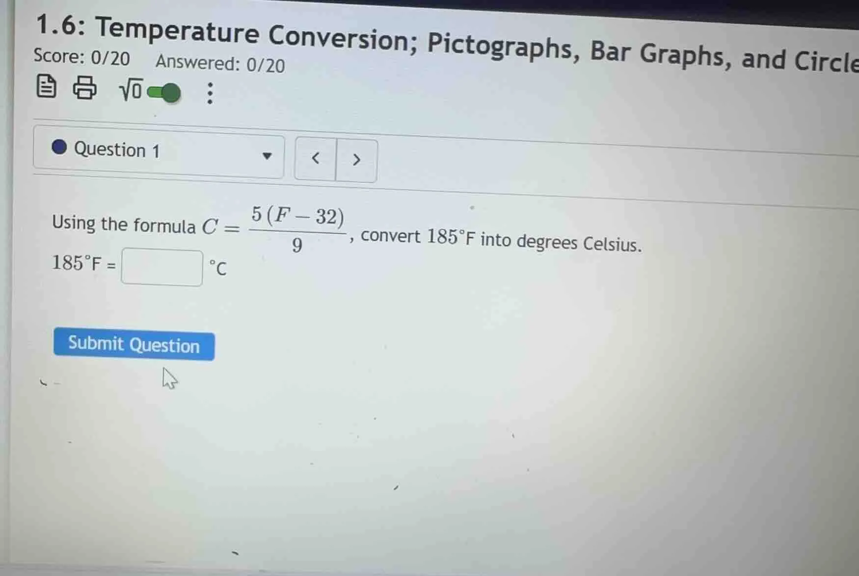 1.6: temperature conversion; pictographs, bar graphs, and circle score:…
