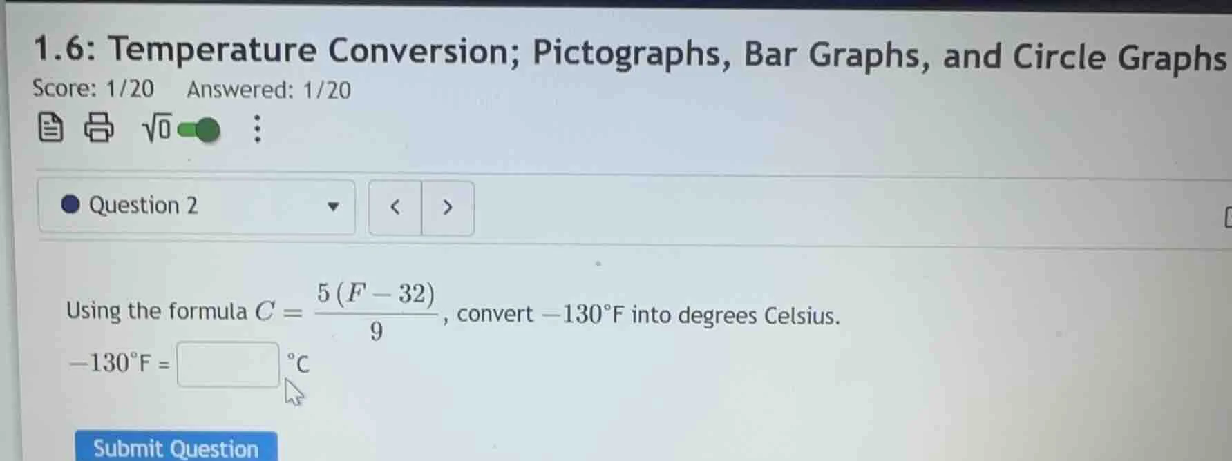 1.6: temperature conversion; pictographs, bar graphs, and circle graphs…