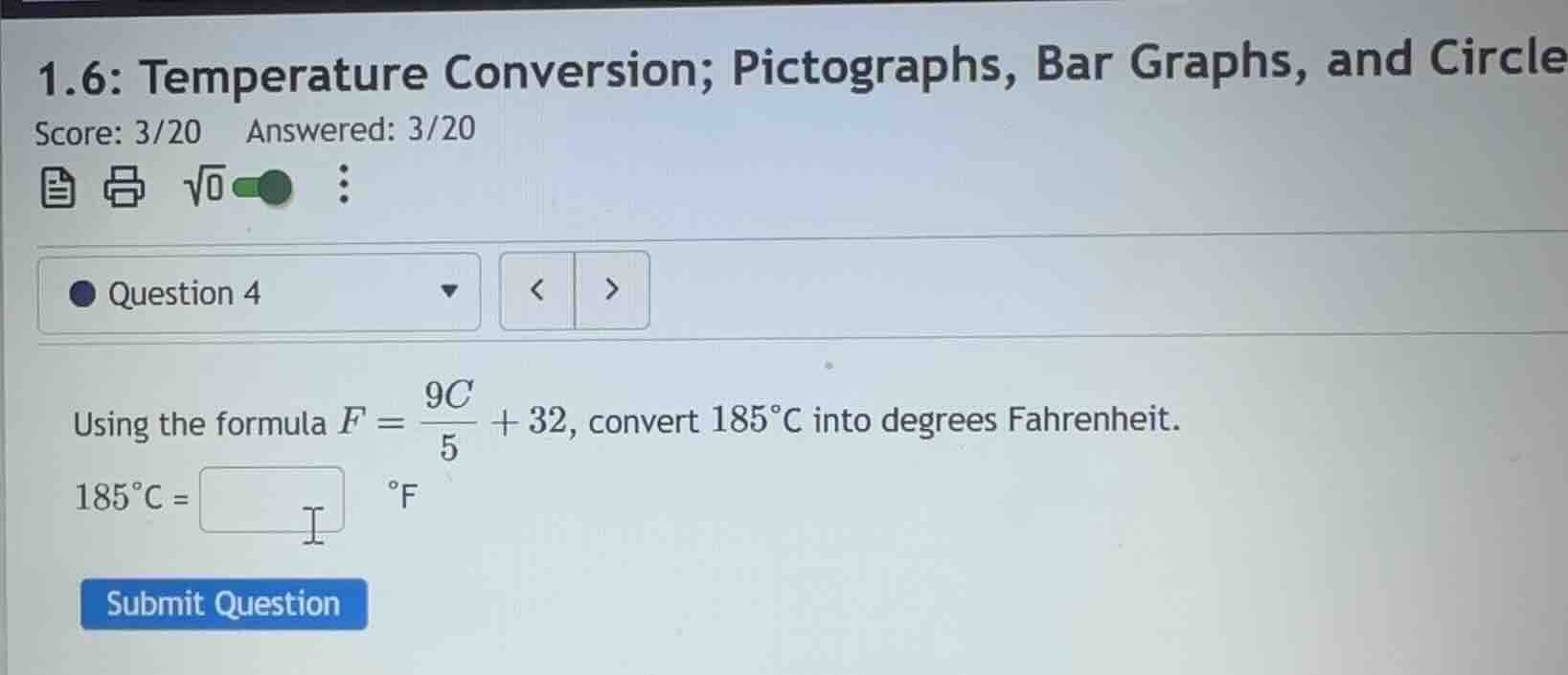 1.6: temperature conversion; pictographs, bar graphs, and circle score:…