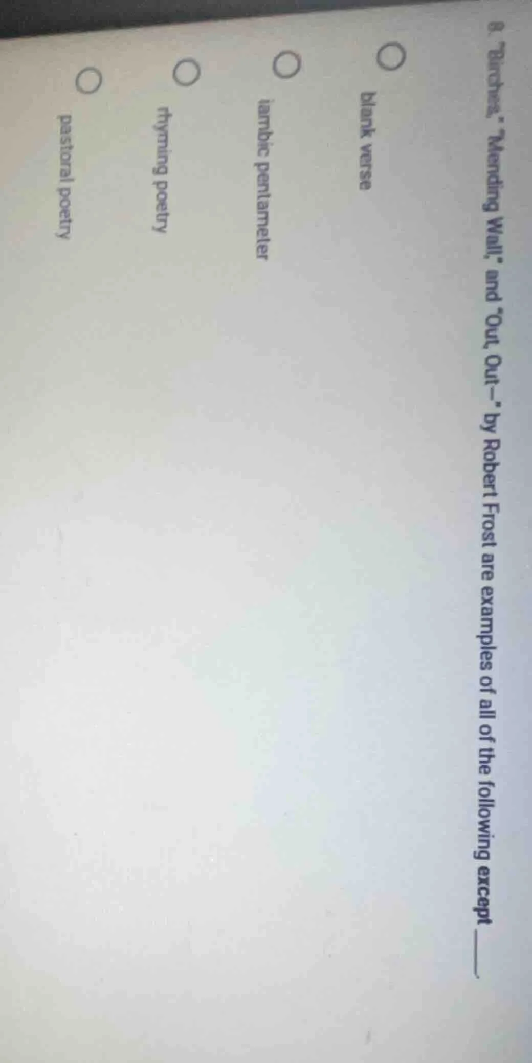 6. “birches,” “mending wall,” and “out, out—” by robert frost are examp…
