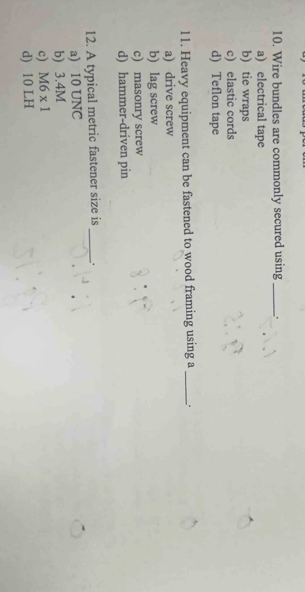 10. wire bundles are commonly secured using ______. a) electrical tape …