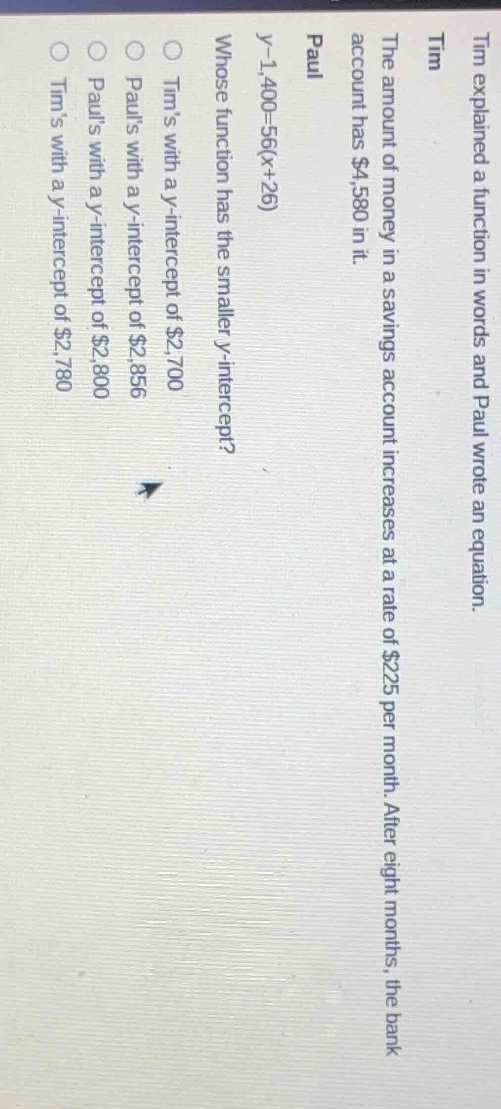 tim explained a function in words and paul wrote an equation. the amoun…