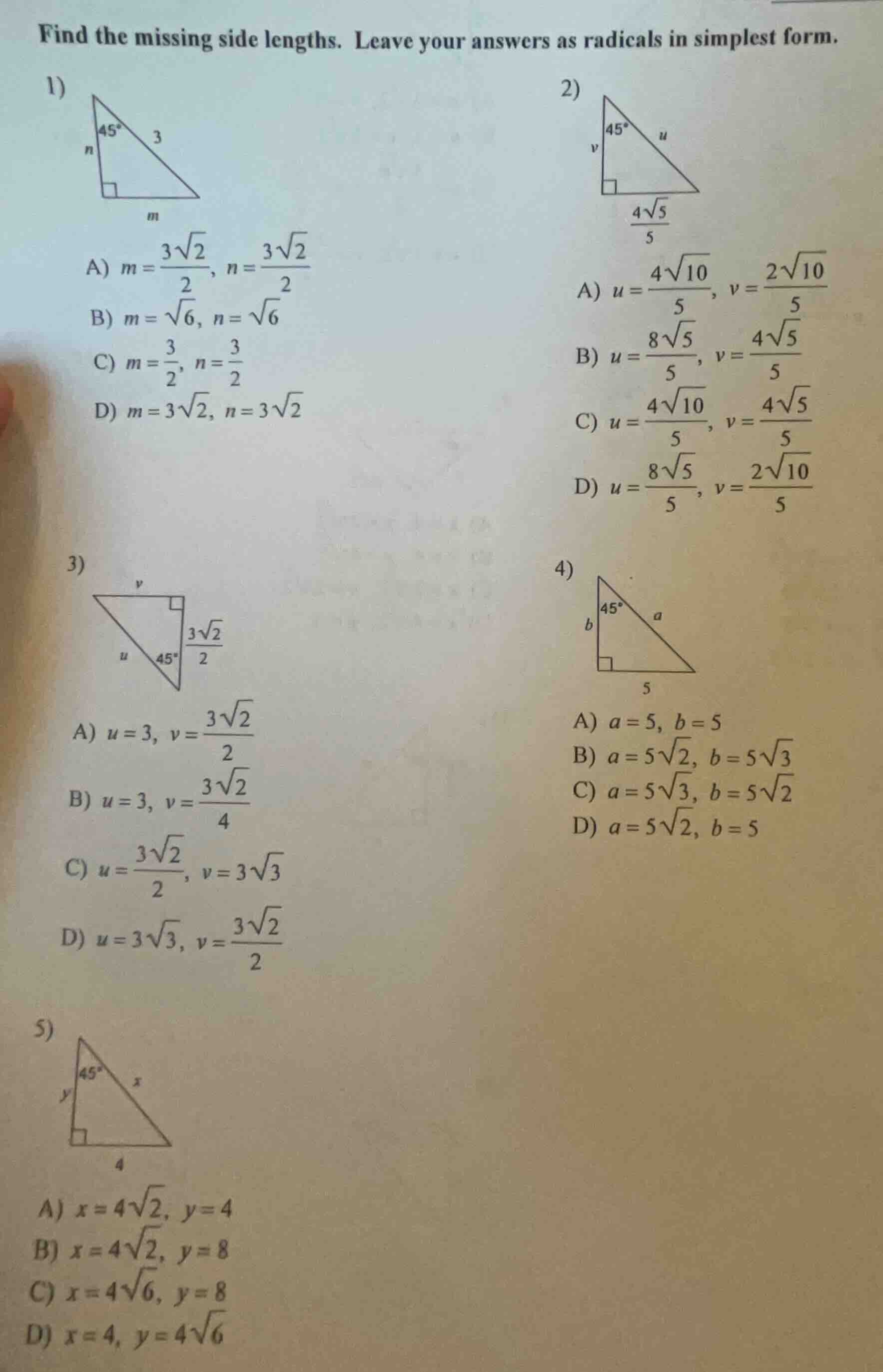 find the missing side lengths. leave your answers as radicals in simple…