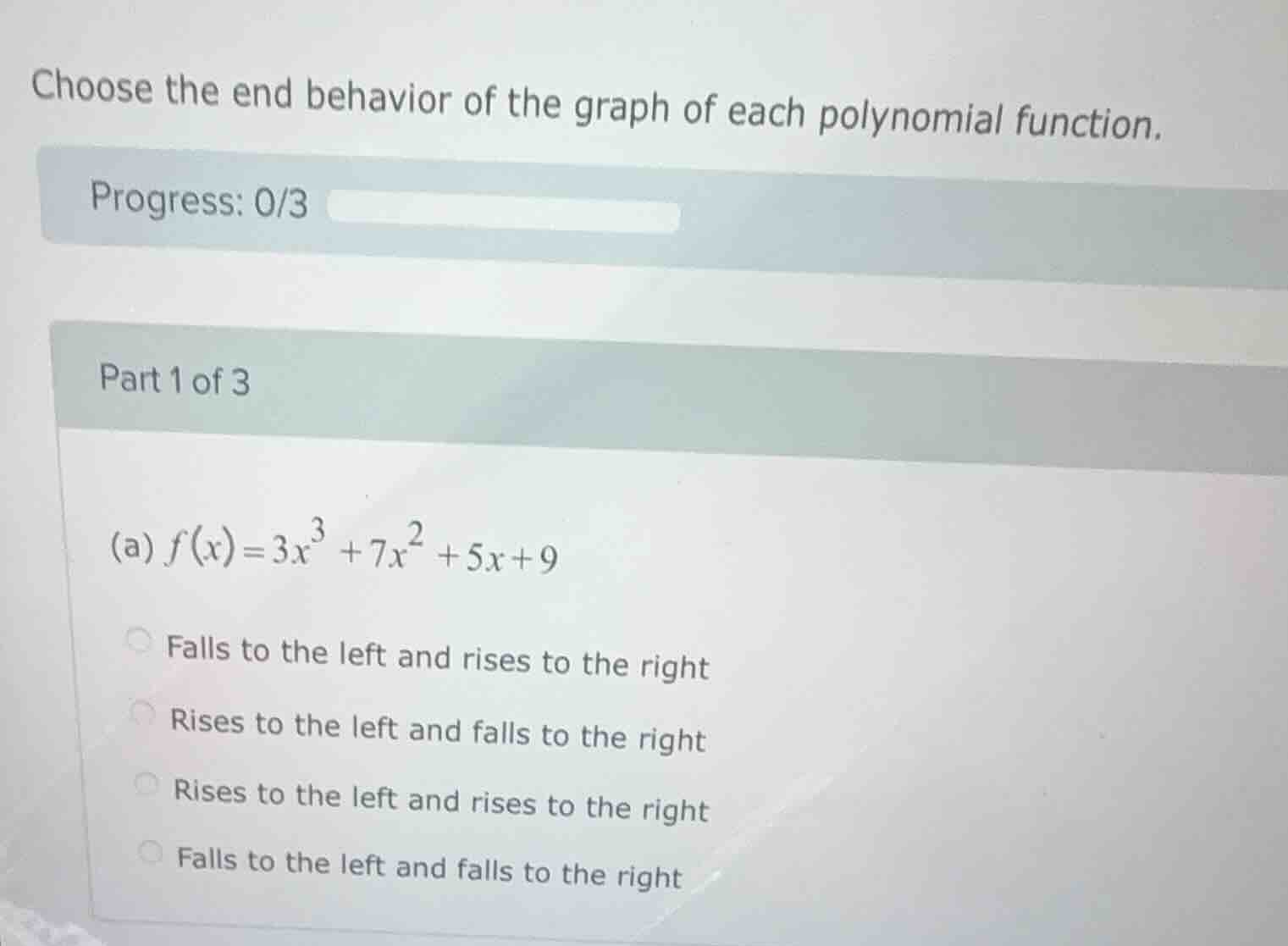 choose the end behavior of the graph of each polynomial function. progr…