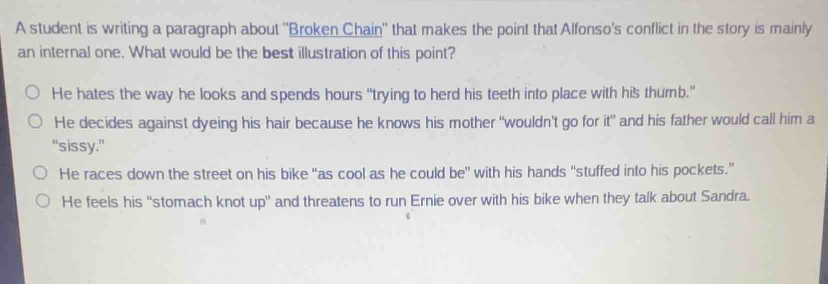 a student is writing a paragraph about \broken chain\ that makes the po…