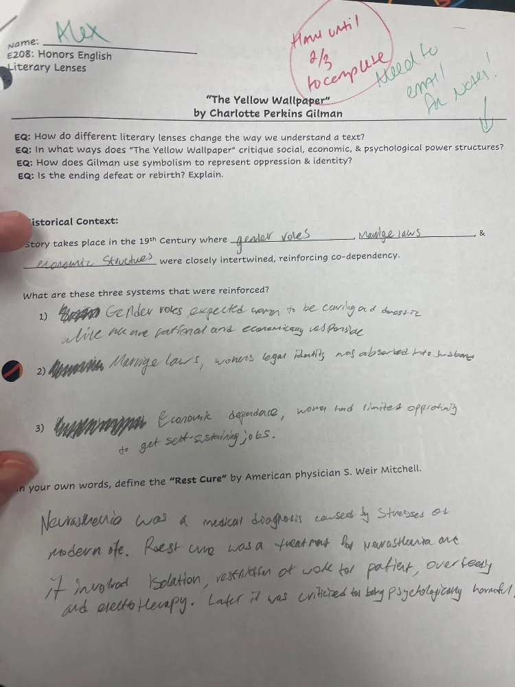 name: alex e208: honors english literary lenses \the yellow wallpaper\ …