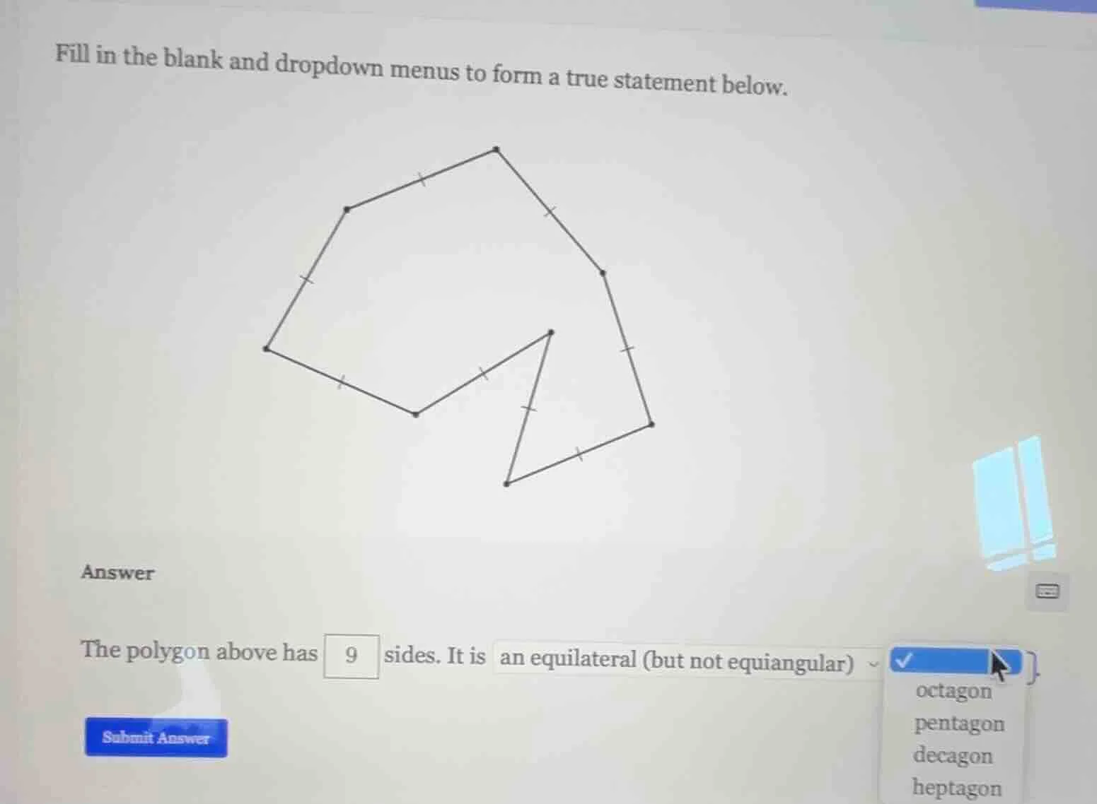fill in the blank and dropdown menus to form a true statement below. an…