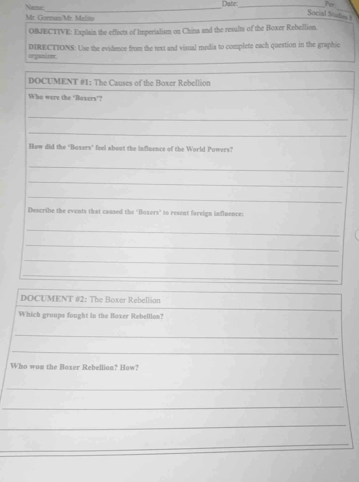 name: date: per: mr. gorman/mr. melito social studies 8 objective: expl…