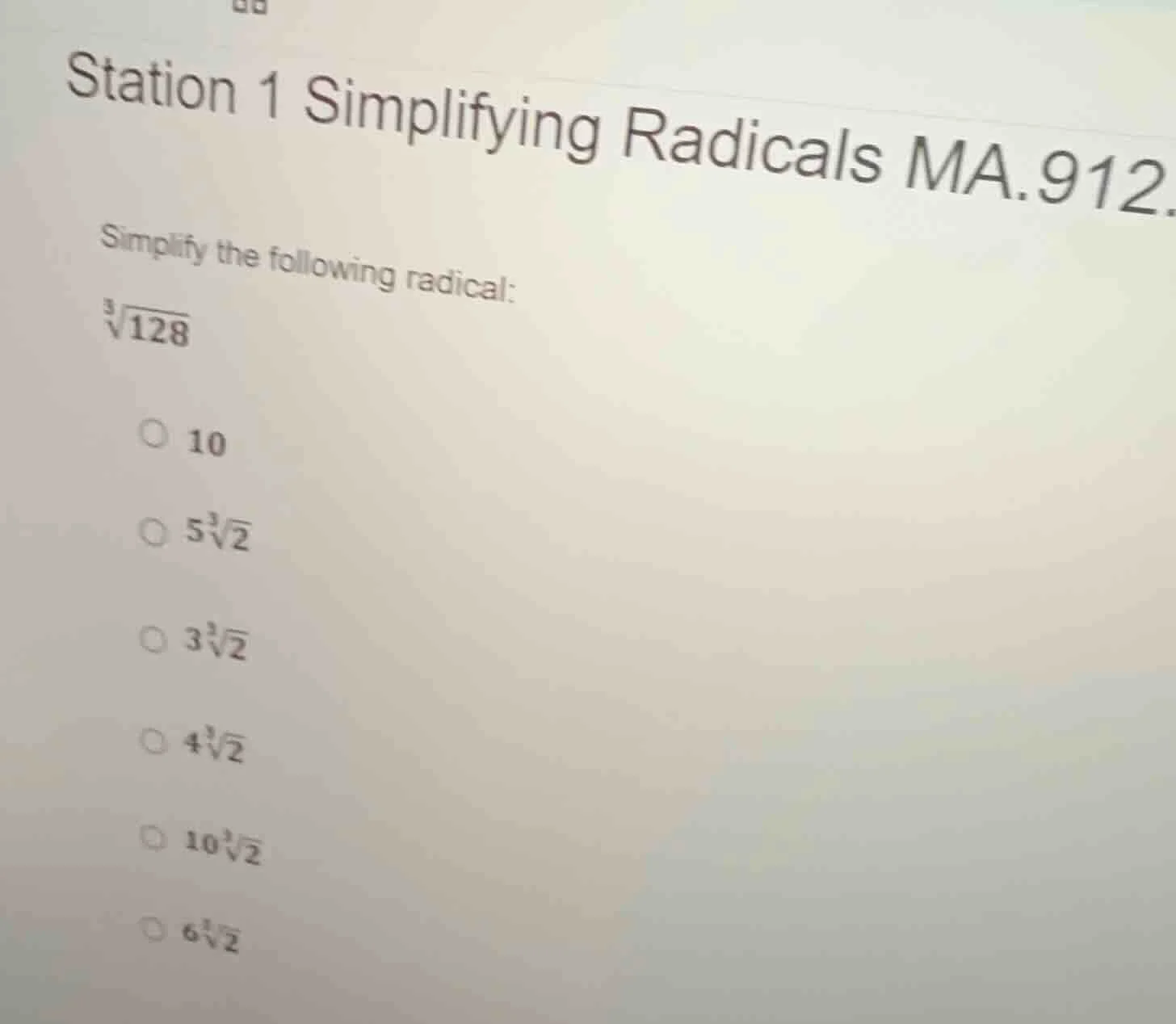 station 1 simplifying radicals ma.912. simplify the following radical: …