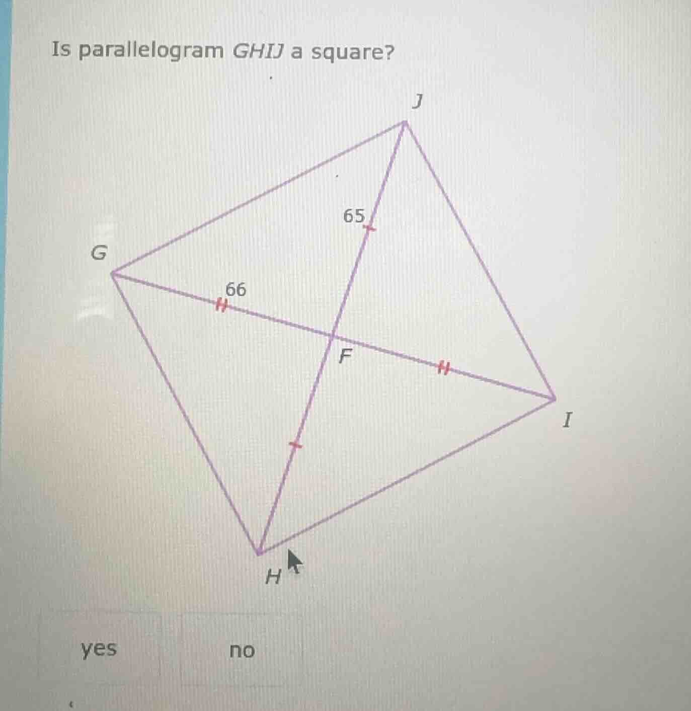 is parallelogram ghij a square? yes no