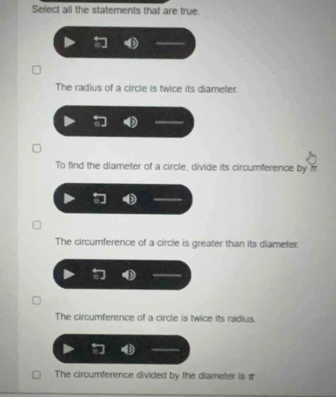 select all the statements that are true. the radius of a circle is twic…