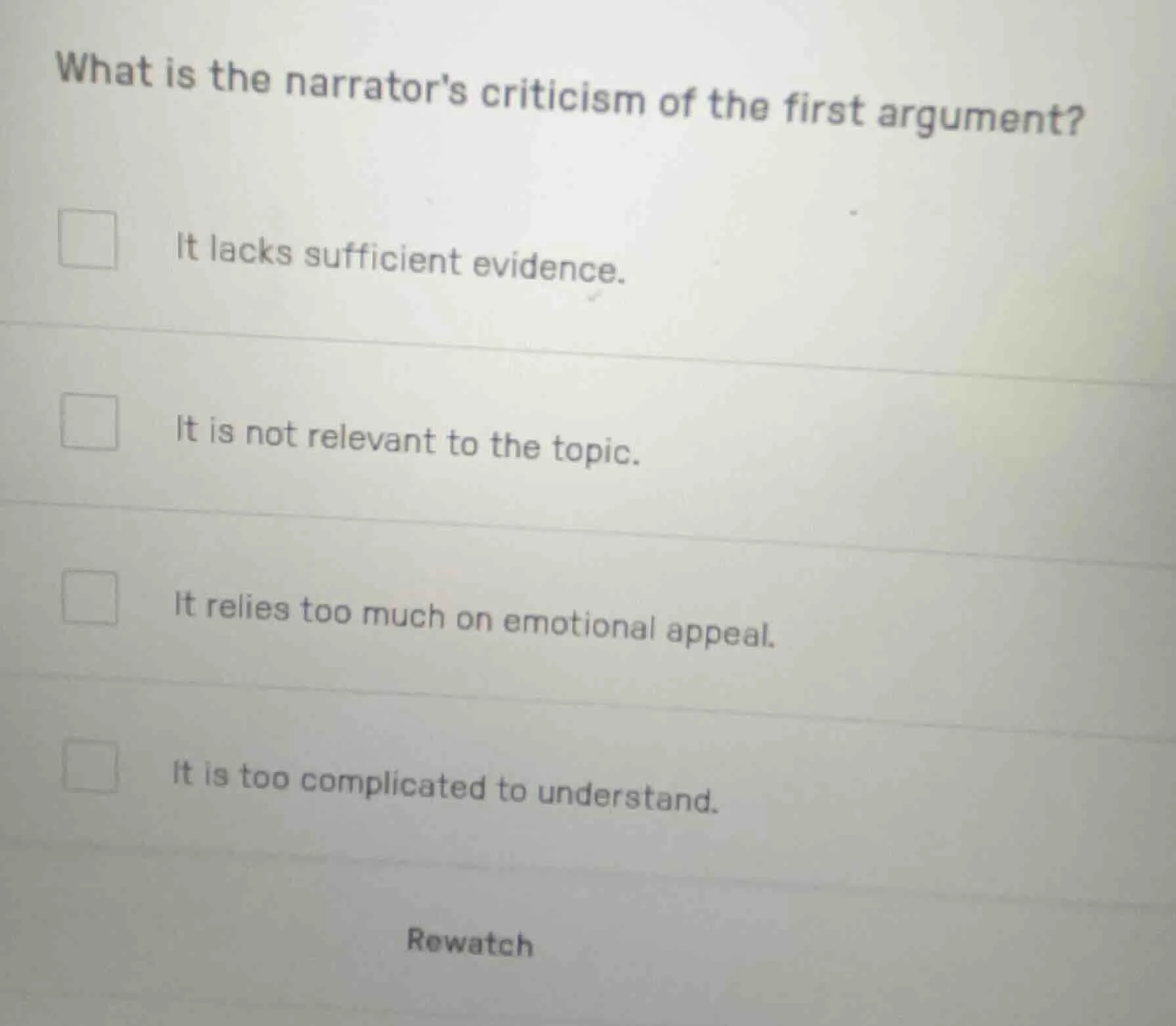 what is the narrators criticism of the first argument? it lacks suffici…