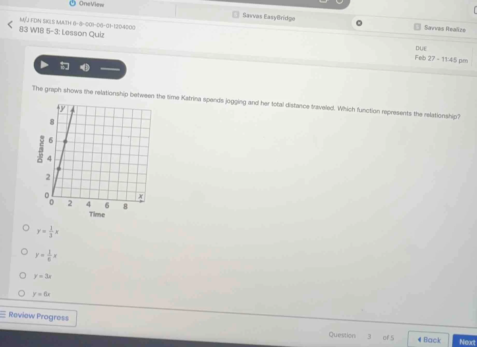the graph shows the relationship between the time katrina spends joggin…