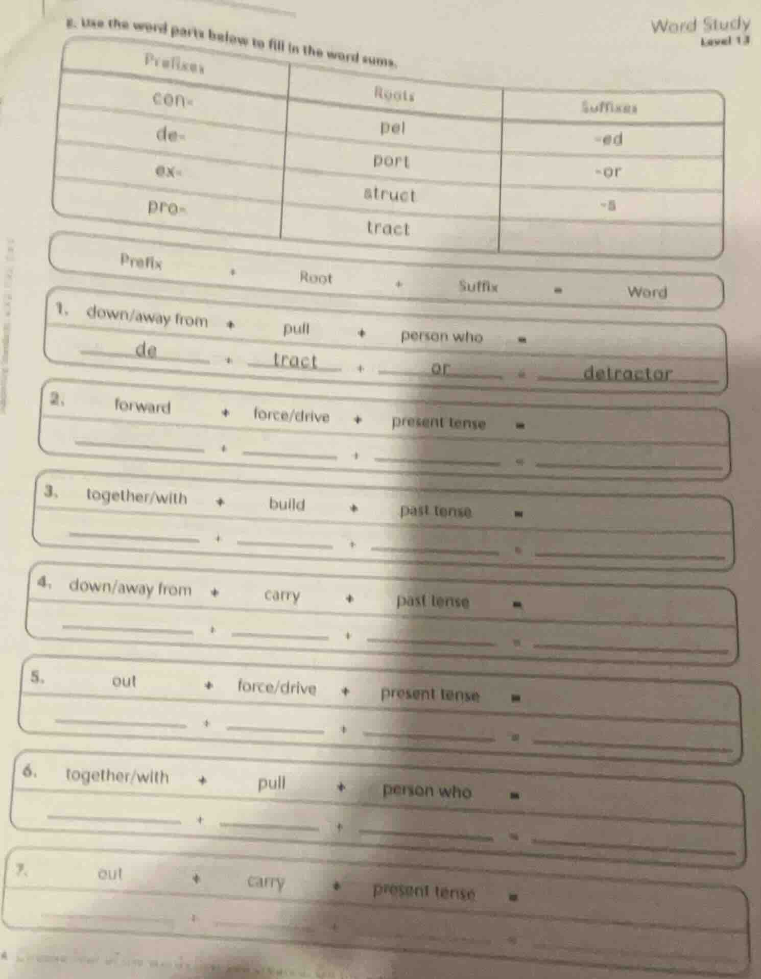g. use the word parts below to fill in the word sums. prefixes con- de-…
