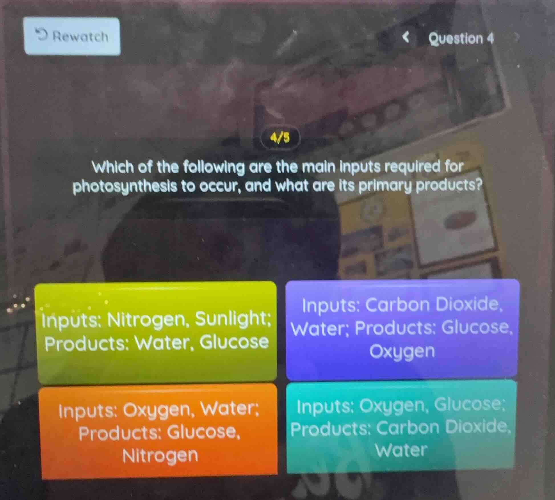 question 4 which of the following are the main inputs required for phot…