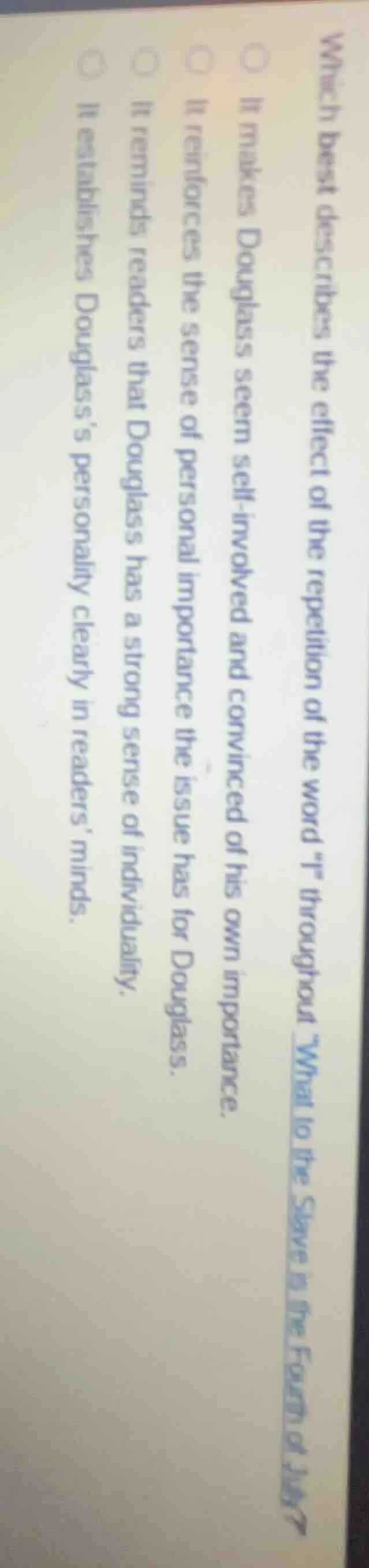 which best describes the effect of the repetition of the word \i\ throu…