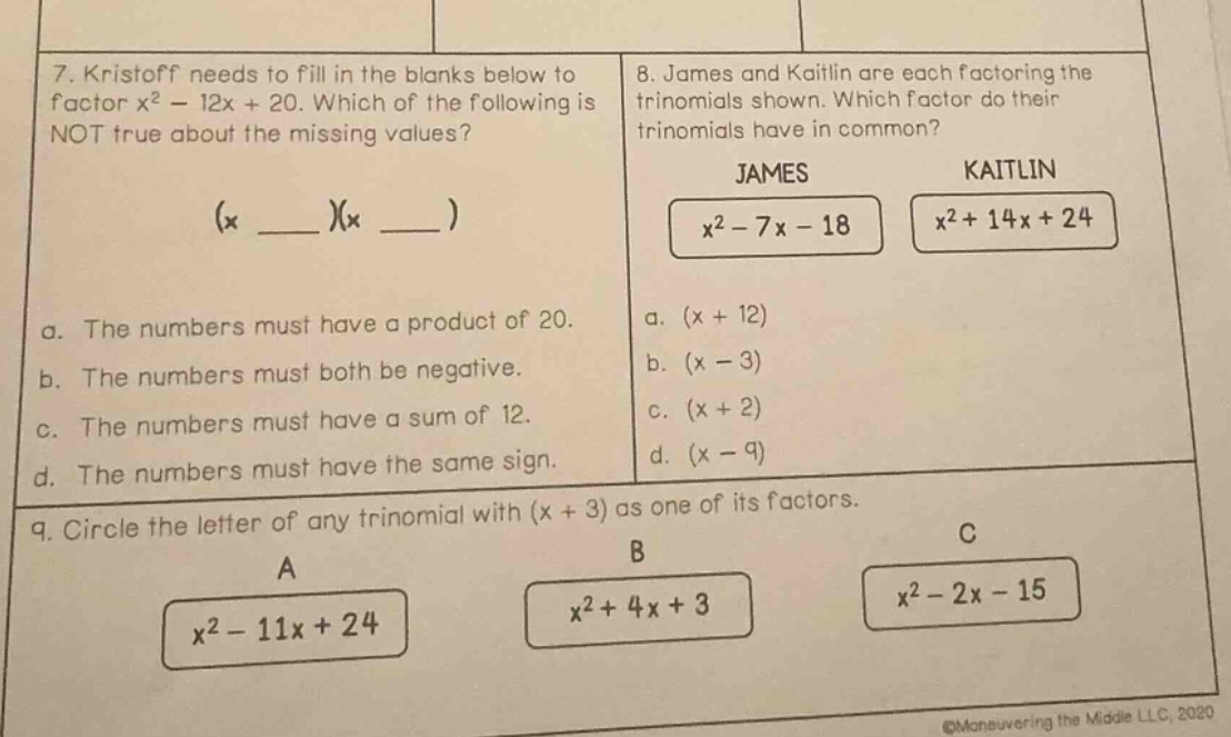 7. kristoff needs to fill in the blanks below to factor ( x^2 - 12x + 2…