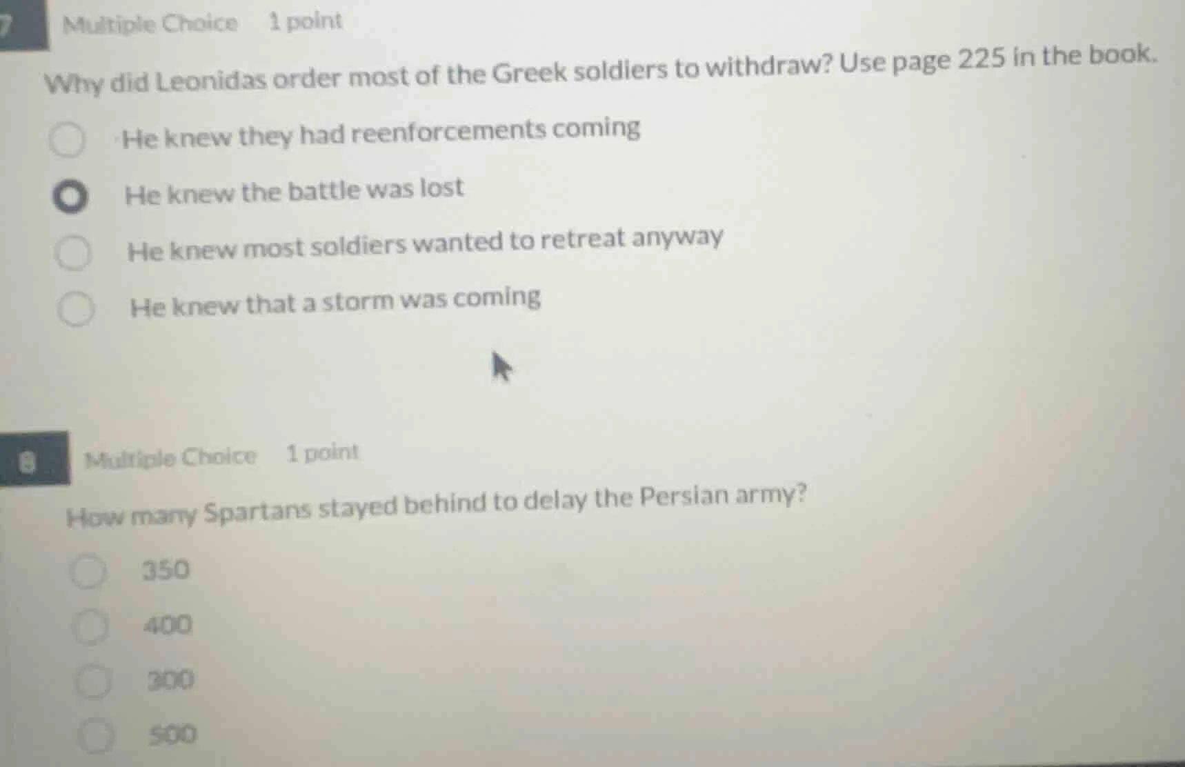 7 multiple choice 1 point why did leonidas order most of the greek sold…