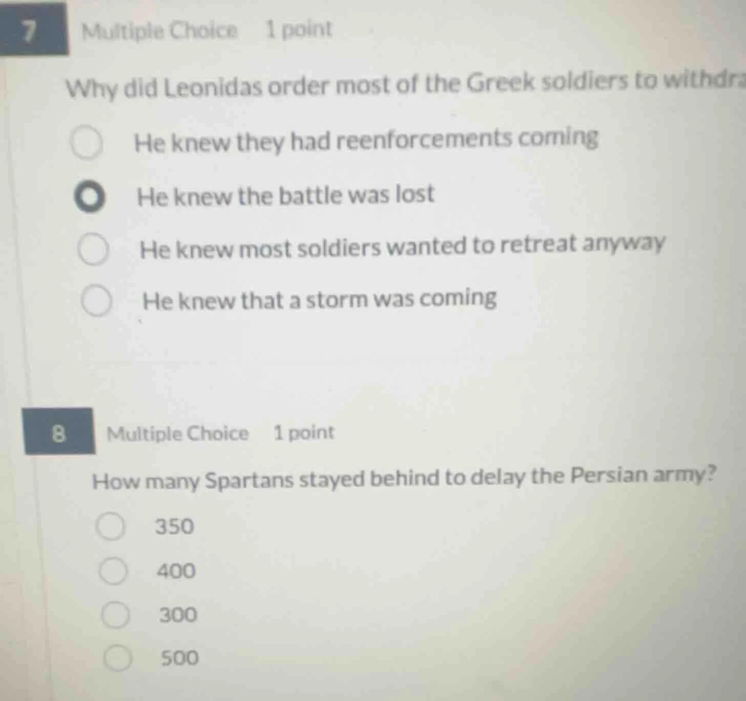 7 multiple choice 1 point why did leonidas order most of the greek sold…