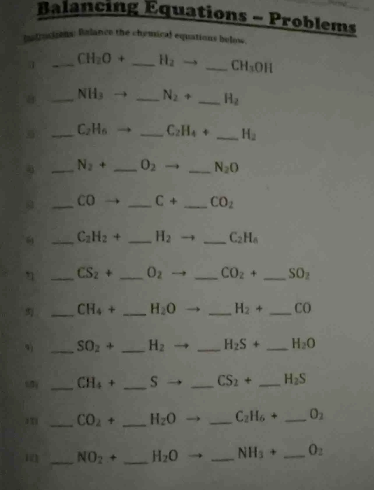 balancing equations - problems instructions: balance the chemical equat…