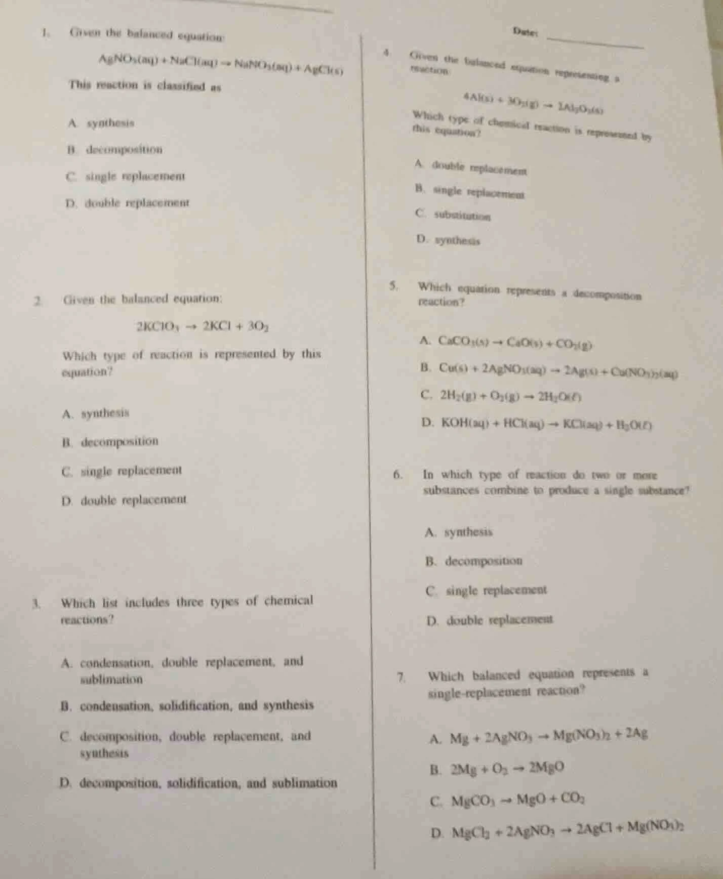 1. given the balanced equation: \\(\\ce{agno_{3}(aq) + nacl(aq) \ ighta…