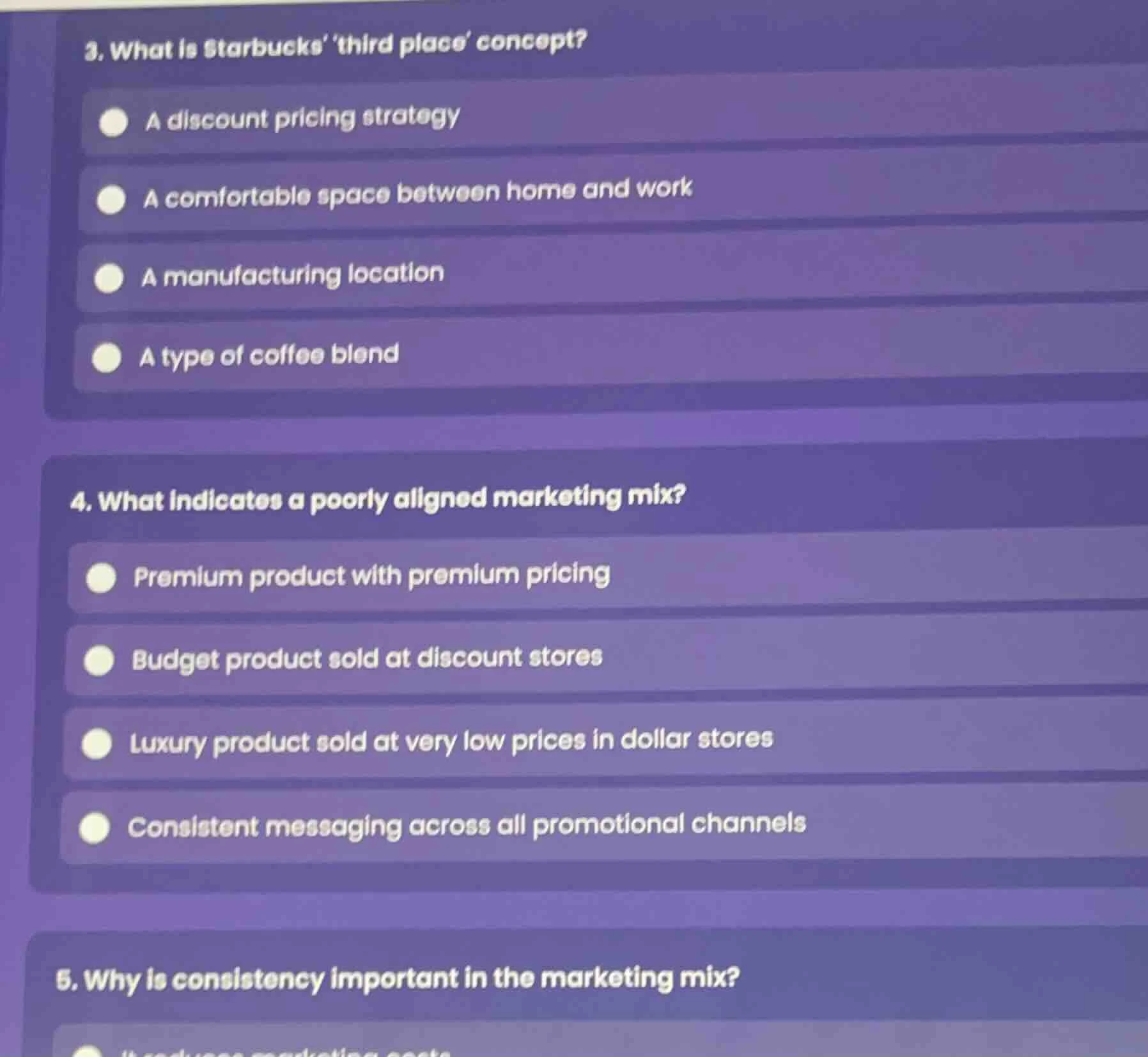 3. what is starbucks third place concept? a discount pricing strategy a…