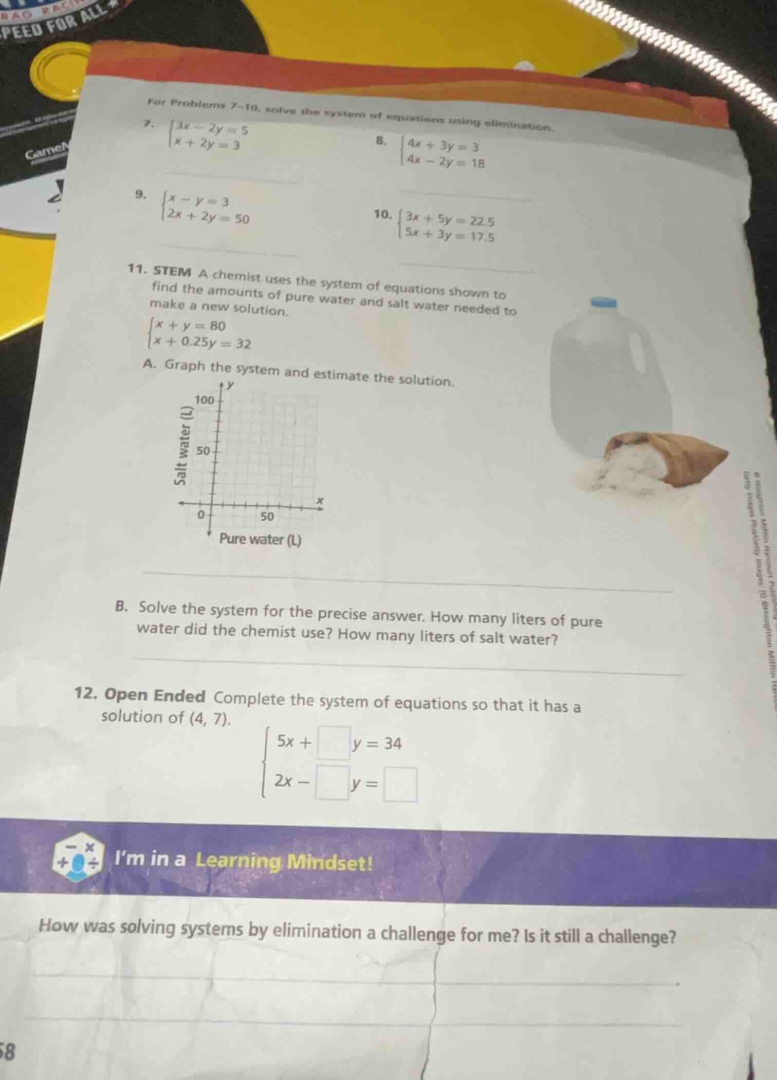 for problems 7 - 10, solve the system of equations using elimination. 7…