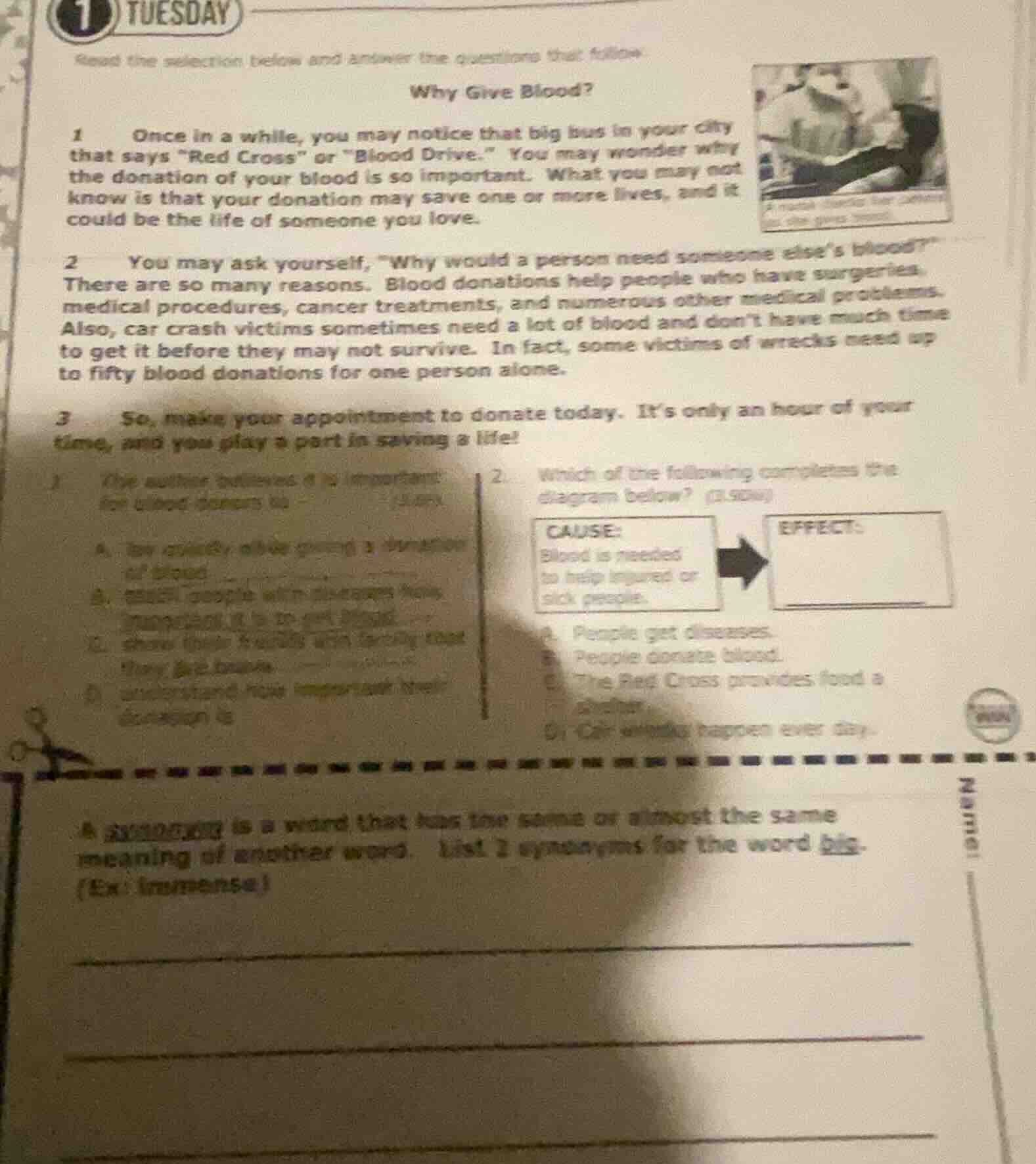 read the selection below and answer the questions that follow. why give…