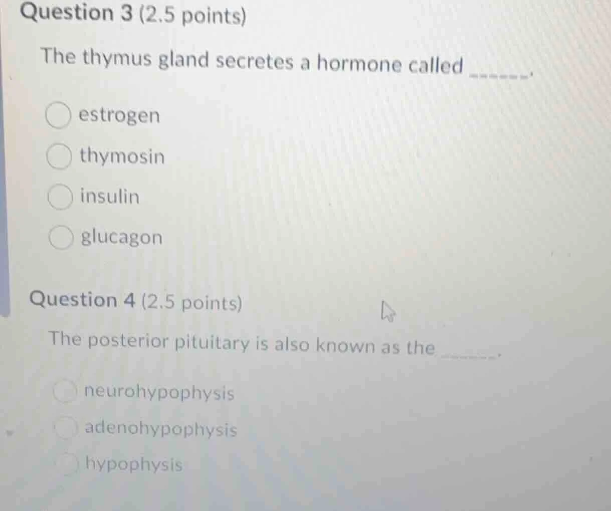 question 3 (2.5 points) the thymus gland secretes a hormone called ____…
