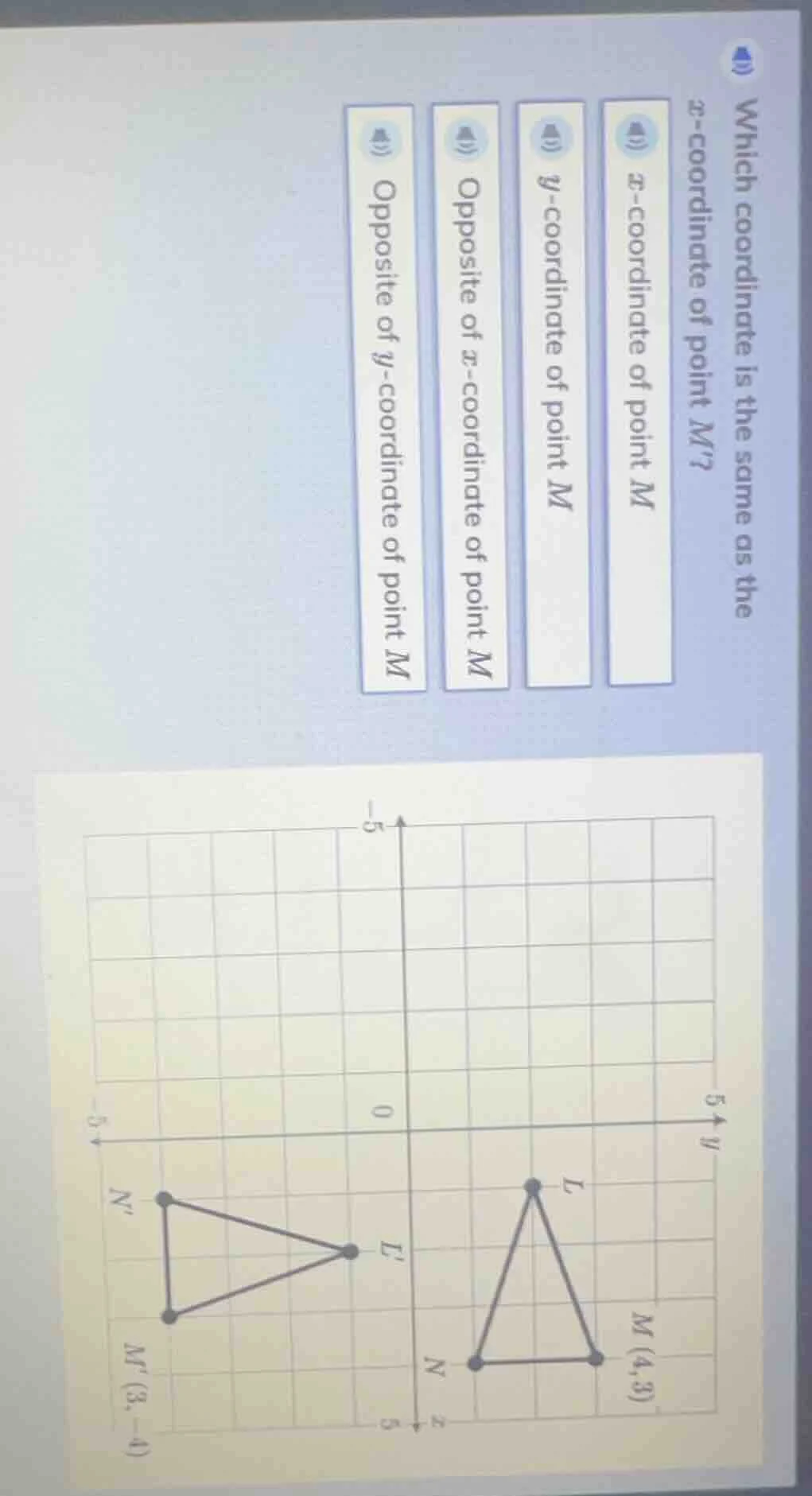 which coordinate is the same as the x - coordinate of point m? x - coor…