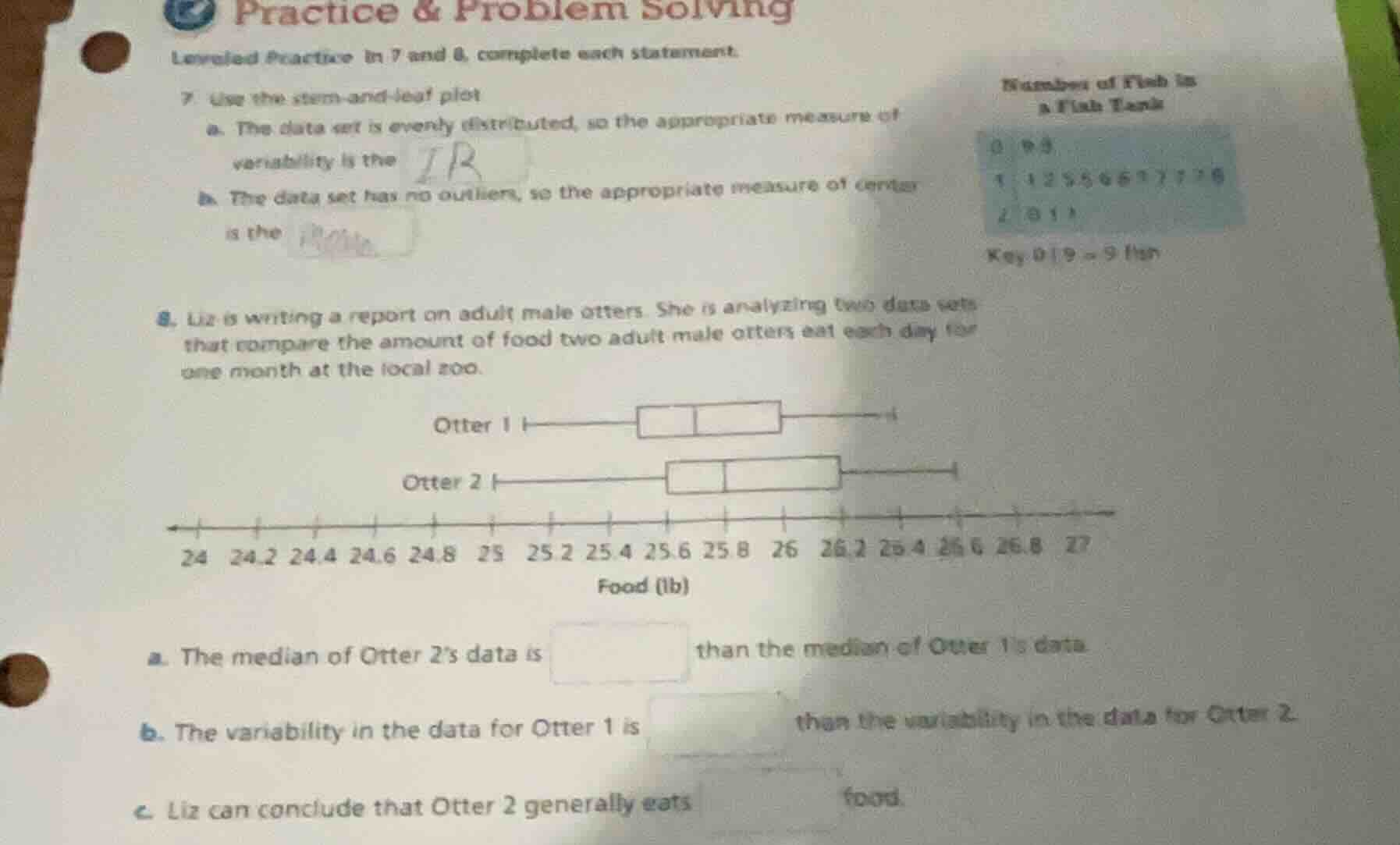 practice & problem solving leveled practice in 7 and 8, complete each s…