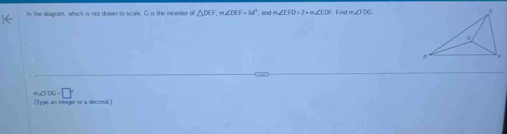 in the diagram, which is not drawn to scale, g is the incenter of $\\tr…