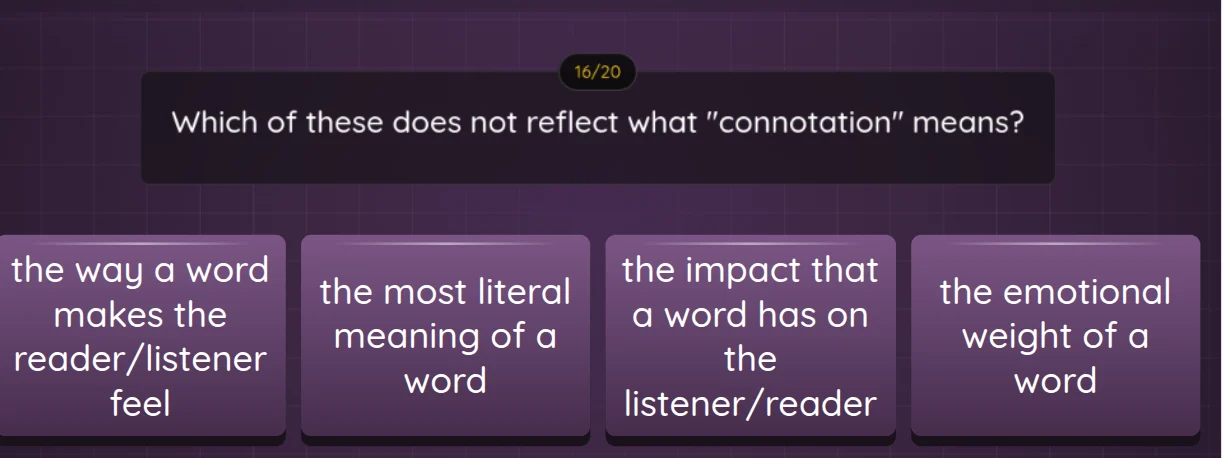 which of these does not reflect what \connotation\ means? the way a wor…