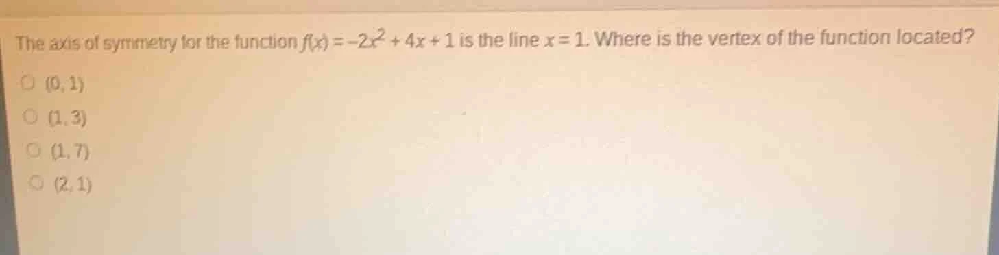 the axis of symmetry for the function $f(x) = -2x^2 + 4x + 1$ is the li…