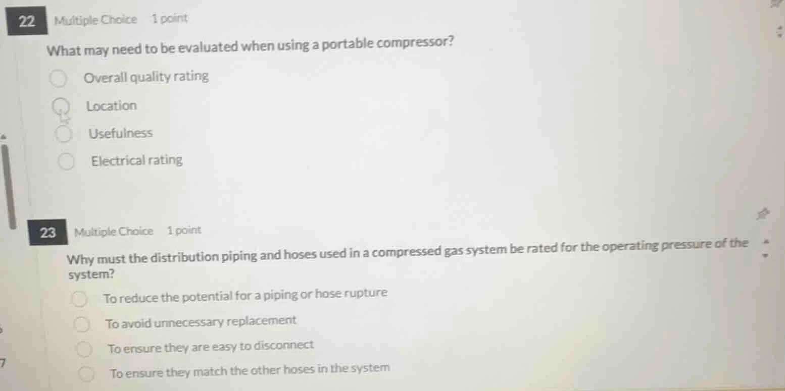 22 multiple choice 1 point what may need to be evaluated when using a p…