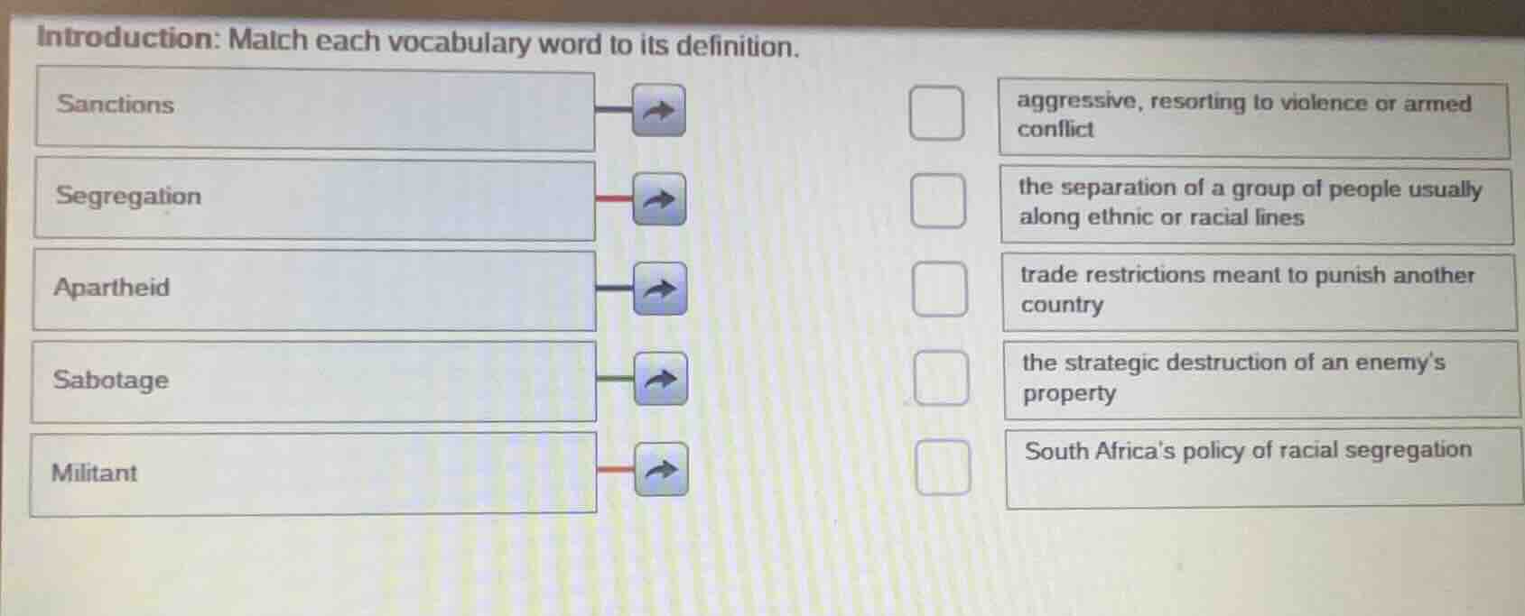 introduction: match each vocabulary word to its definition. sanctions s…