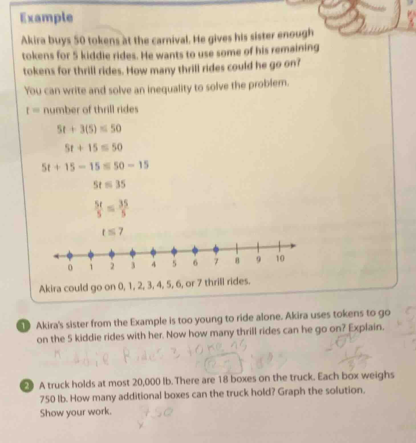 example akira buys 50 tokens at the carnival. he gives his sister enoug…